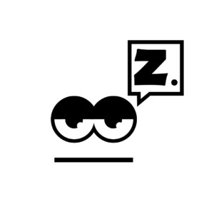 Logo boring team personnage stylisé bouche en trait et yeux à moitié fermé avec une bulle et un Z ennui